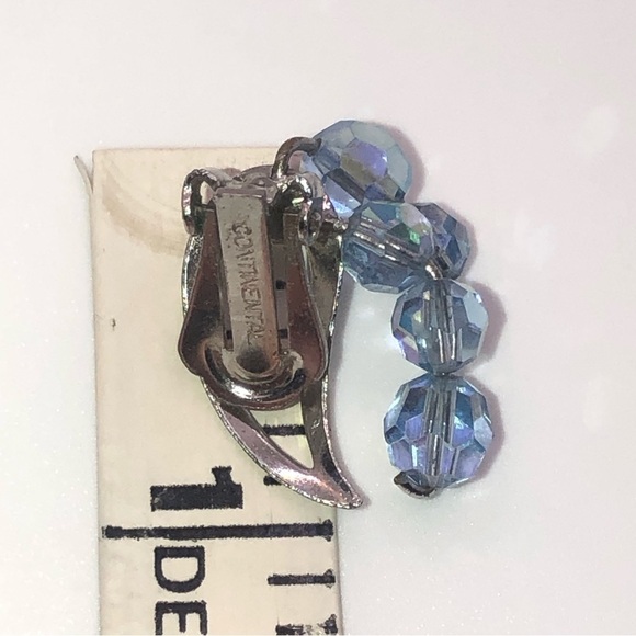 CONTINENTAL Blue Aurora AB Crystal Bead Silver Tone Clip on Earrings 1” - Picture 3 of 3